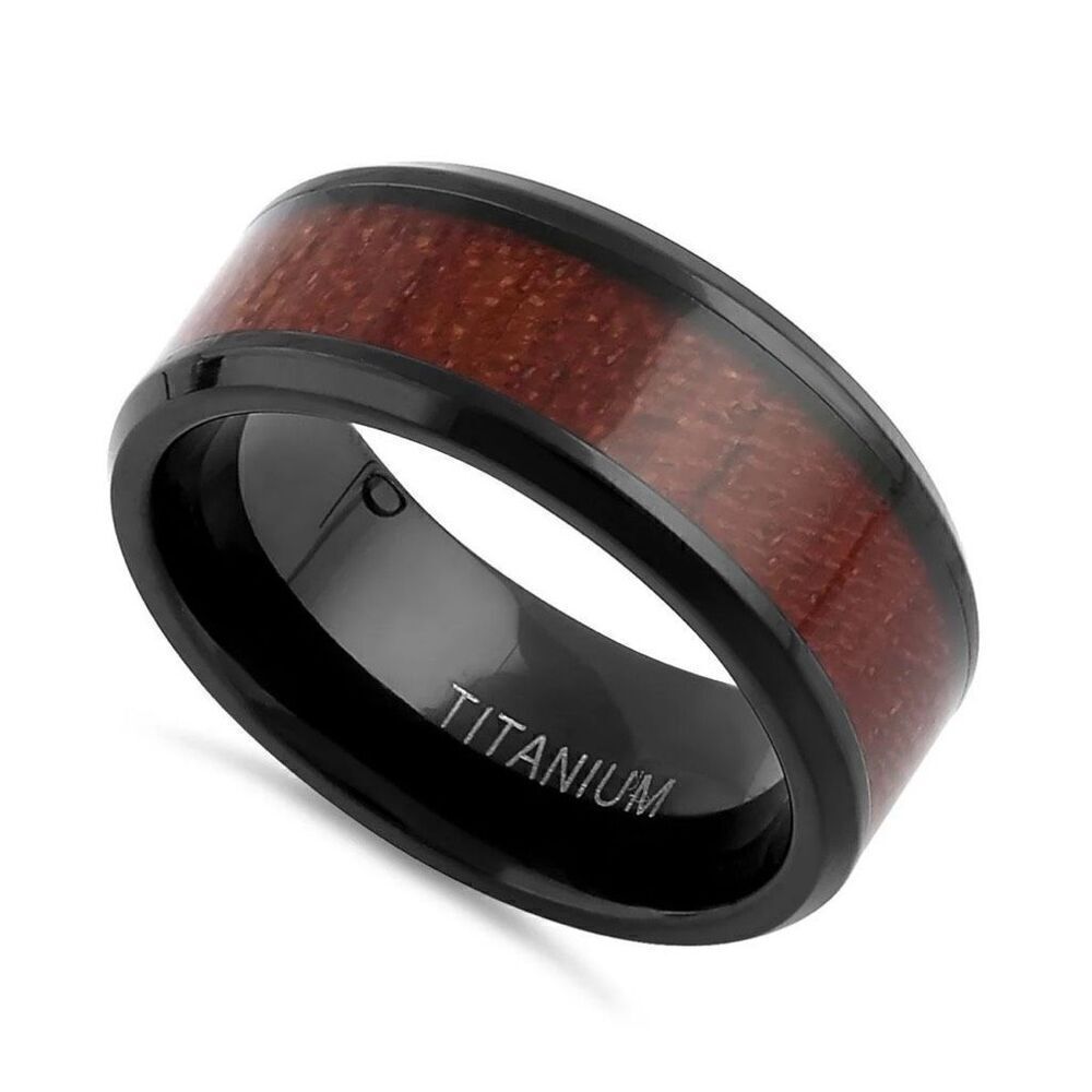 New Titanium Black and Bubinga Wood 8mm Band Ring